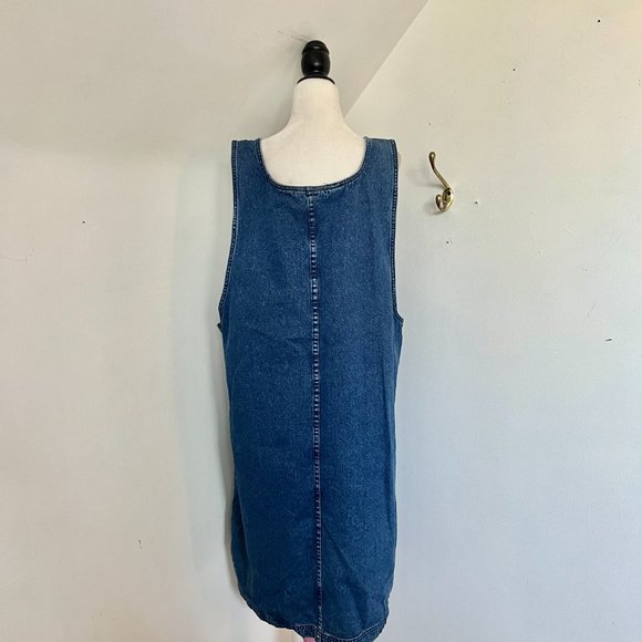 Adorable Vintage Women's Plus Size Denim and Floral Overall Mini Dress | 1XL | - Picture 5 of 6